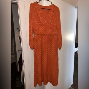 Elegant Orange Polka Dot Dress
